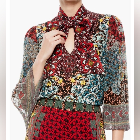 Alice + Olivia Elaina Tie Neck Paisley Blouse Size 6 - Picture 1 of 11